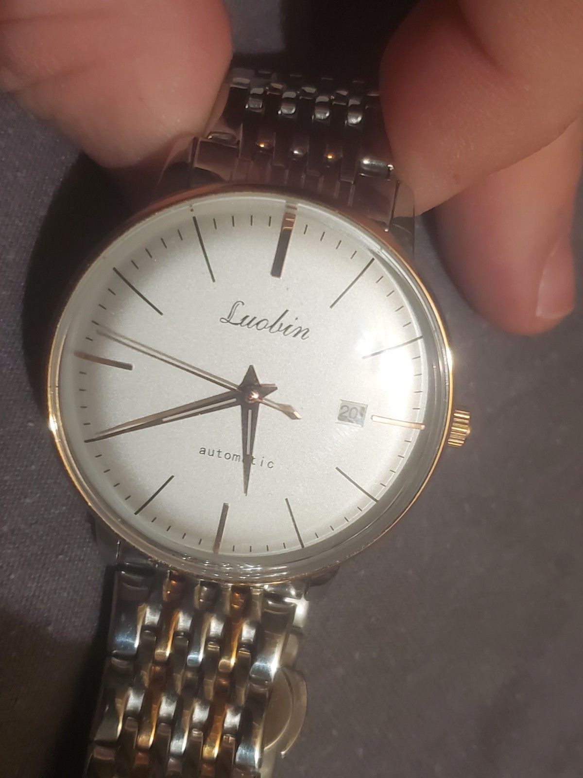 Luobin Automatic Two-Tone Stainless Steel Watch Silver Dial Date 40mm