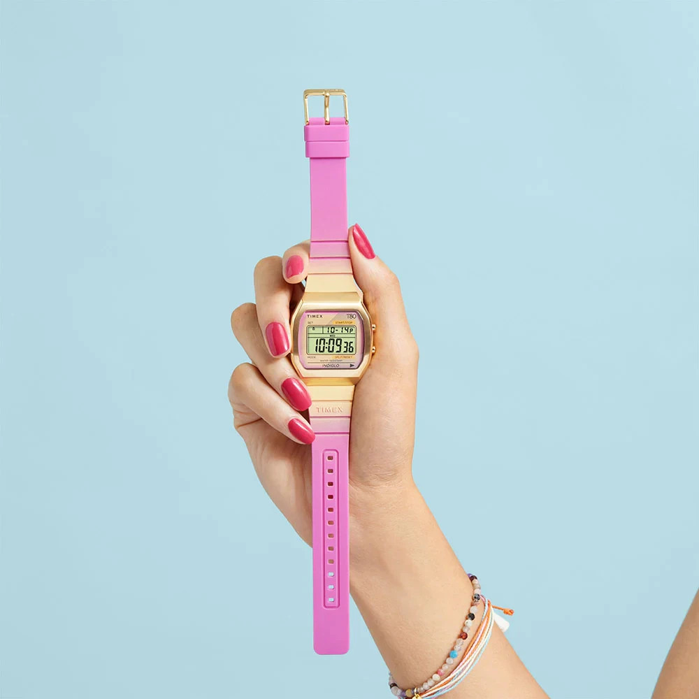 Original Timex T80 Retro Style Multi Colour Digital Indiglo 36mm Watch TW2V74400