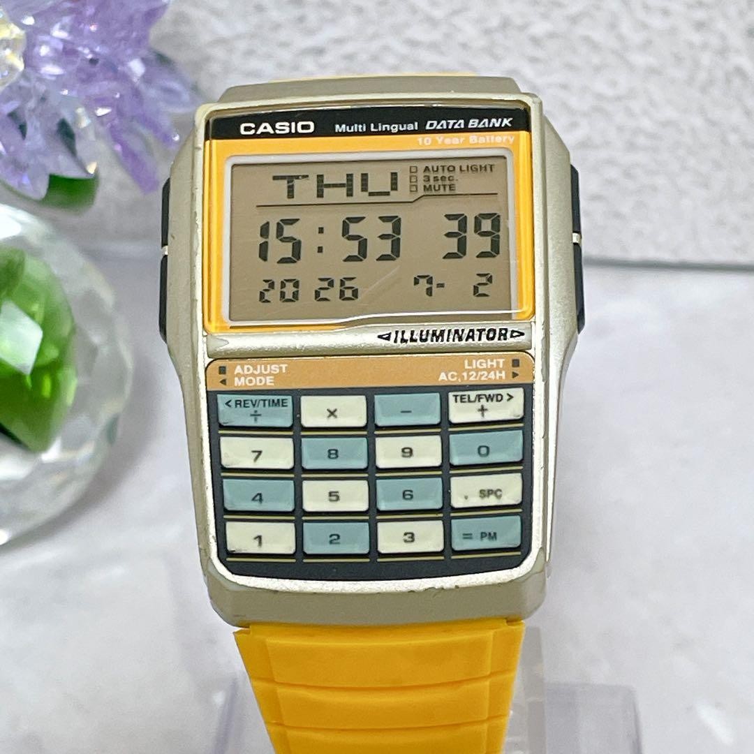 Casio DATABANK DBC-32 Digital Watch Yellow Vintage Japan 071405