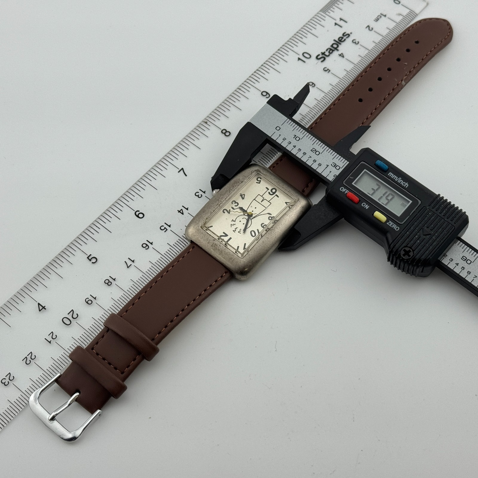 Eastern Watch NY Quartz Men Silver Rectangle Leather Japan Analog New Battery