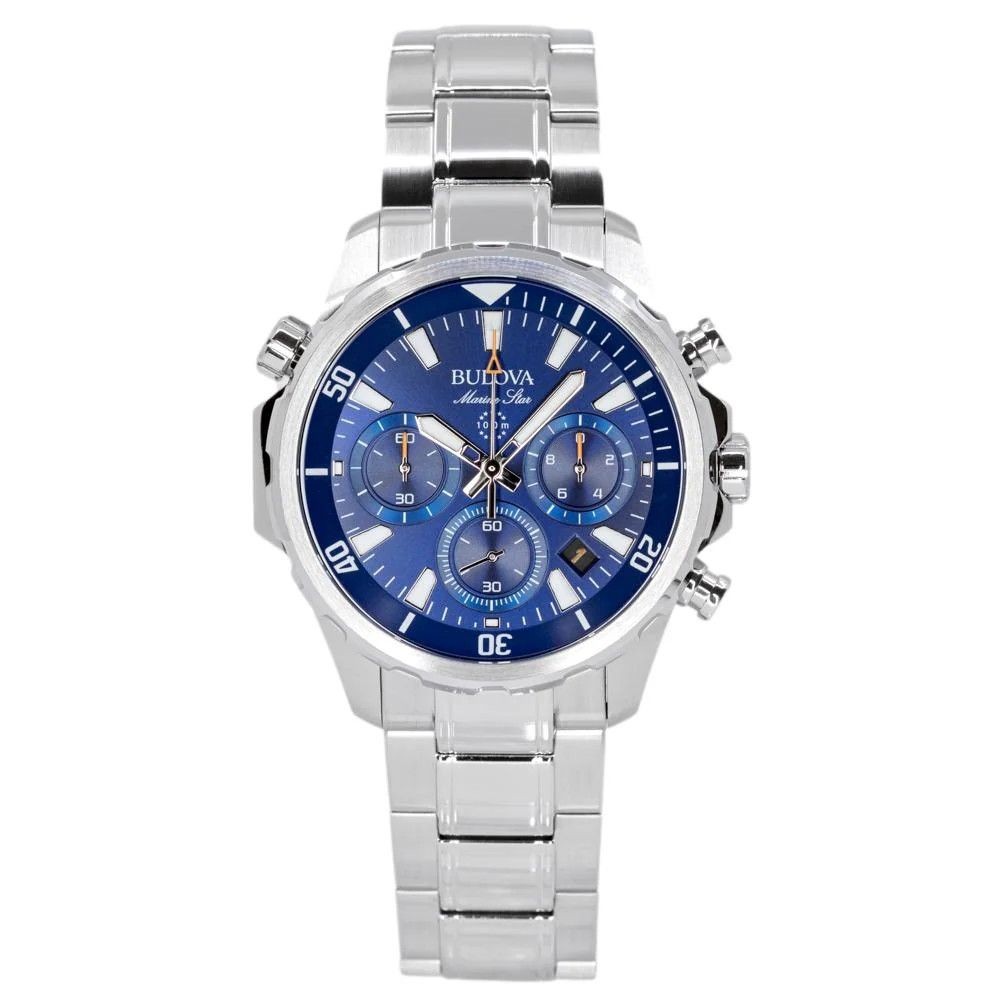 Bulova Marine Star Chronograph Blue Dial Stainless Steel 96B256 100M Mens Watch