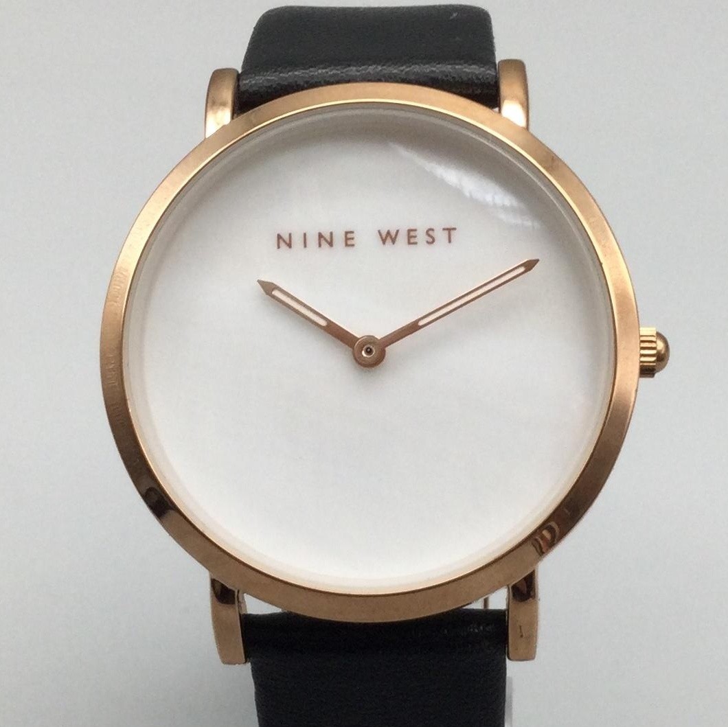 Nine West Womens Watch 37mm White Dial Black Strap Rose Gold Tone