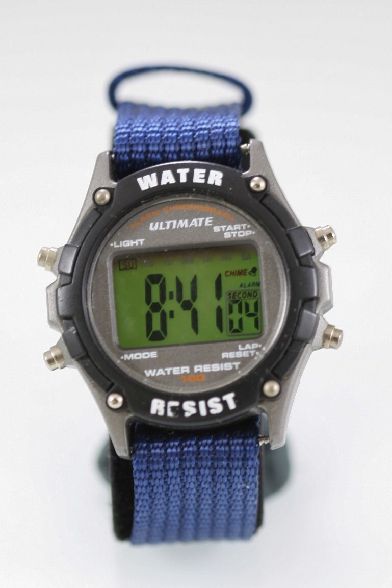 Ultimate Men Watch Gray Black Plastic Nylon Blue Date Chron Light Alarm Quartz