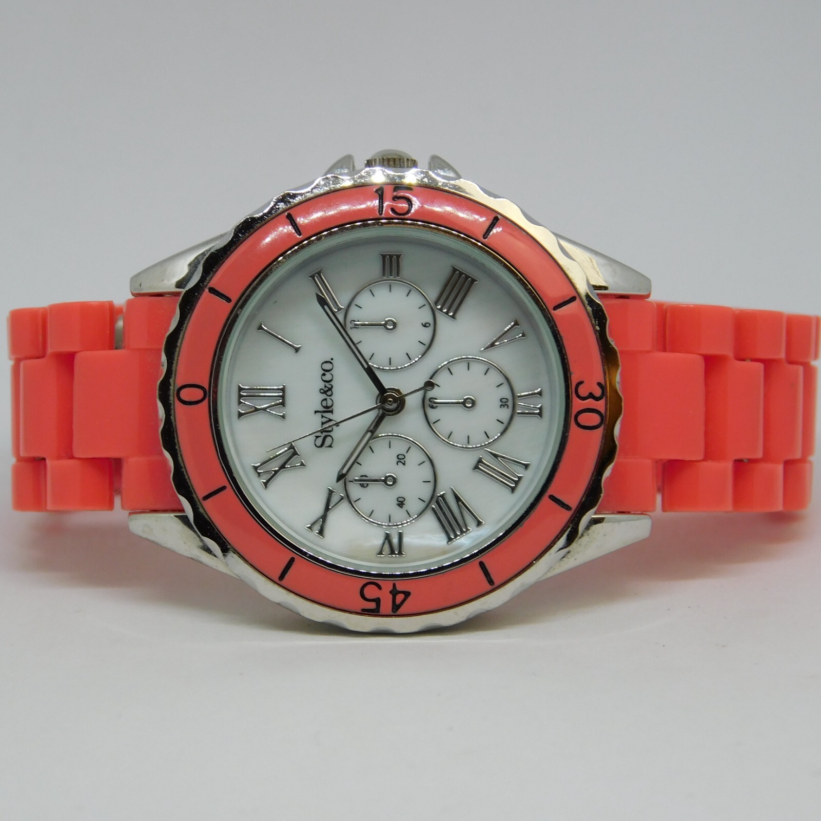 Style&co. SC1375 Coral Tone Quartz Analog Women’s Watch Sz. 6 1/2″ New Battery