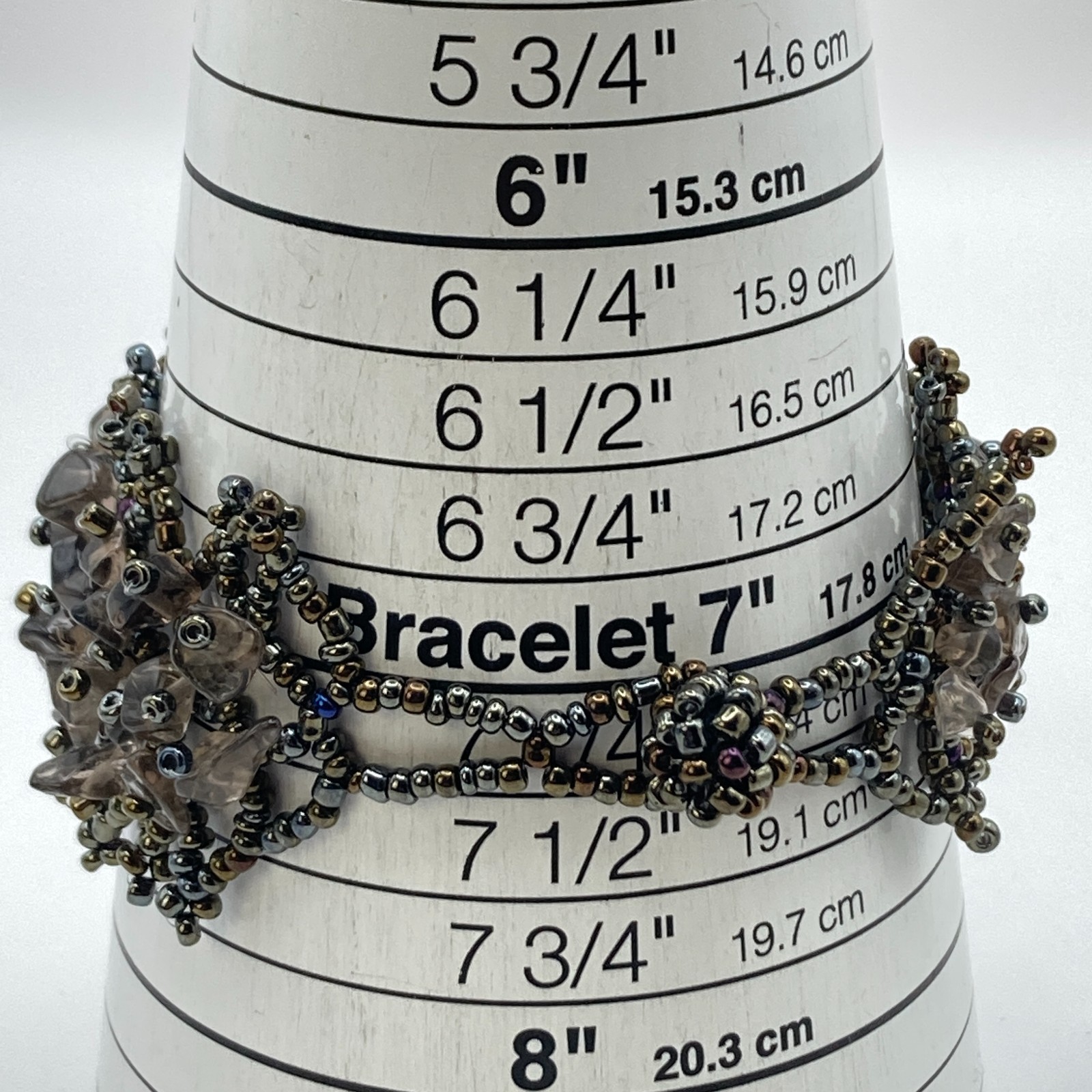 Artisan Womens Watch Beaded Gemstone Silver Tone Crystals New Battery 7.25″