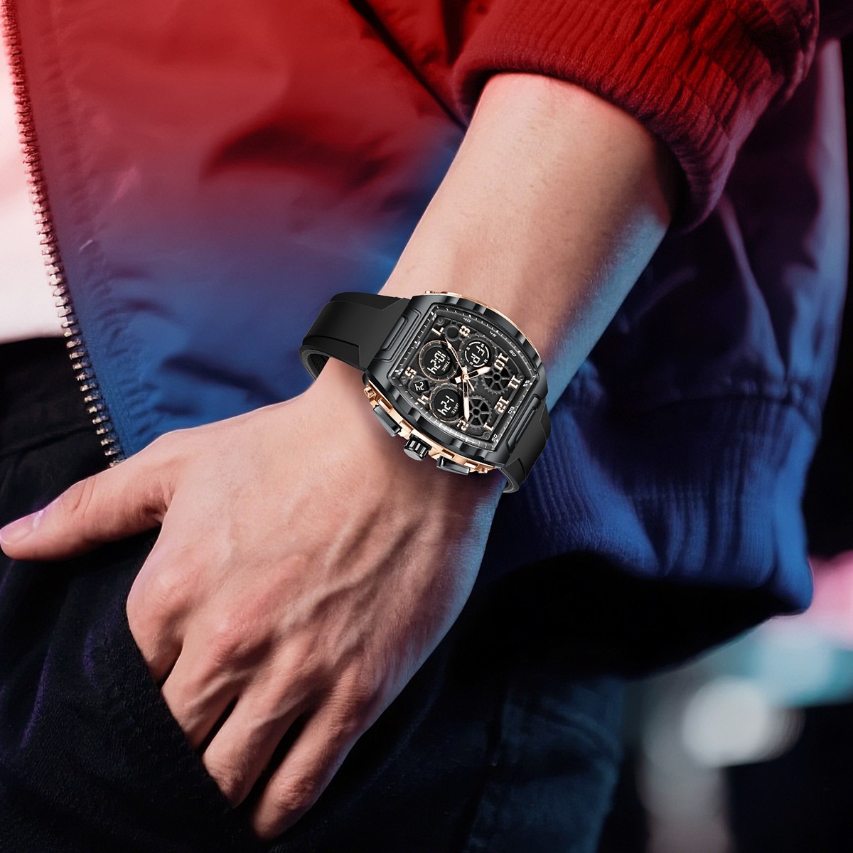 Men Watch Quartz Rectangle Date Chronograph Waterproof Male Sports Wristwatch
