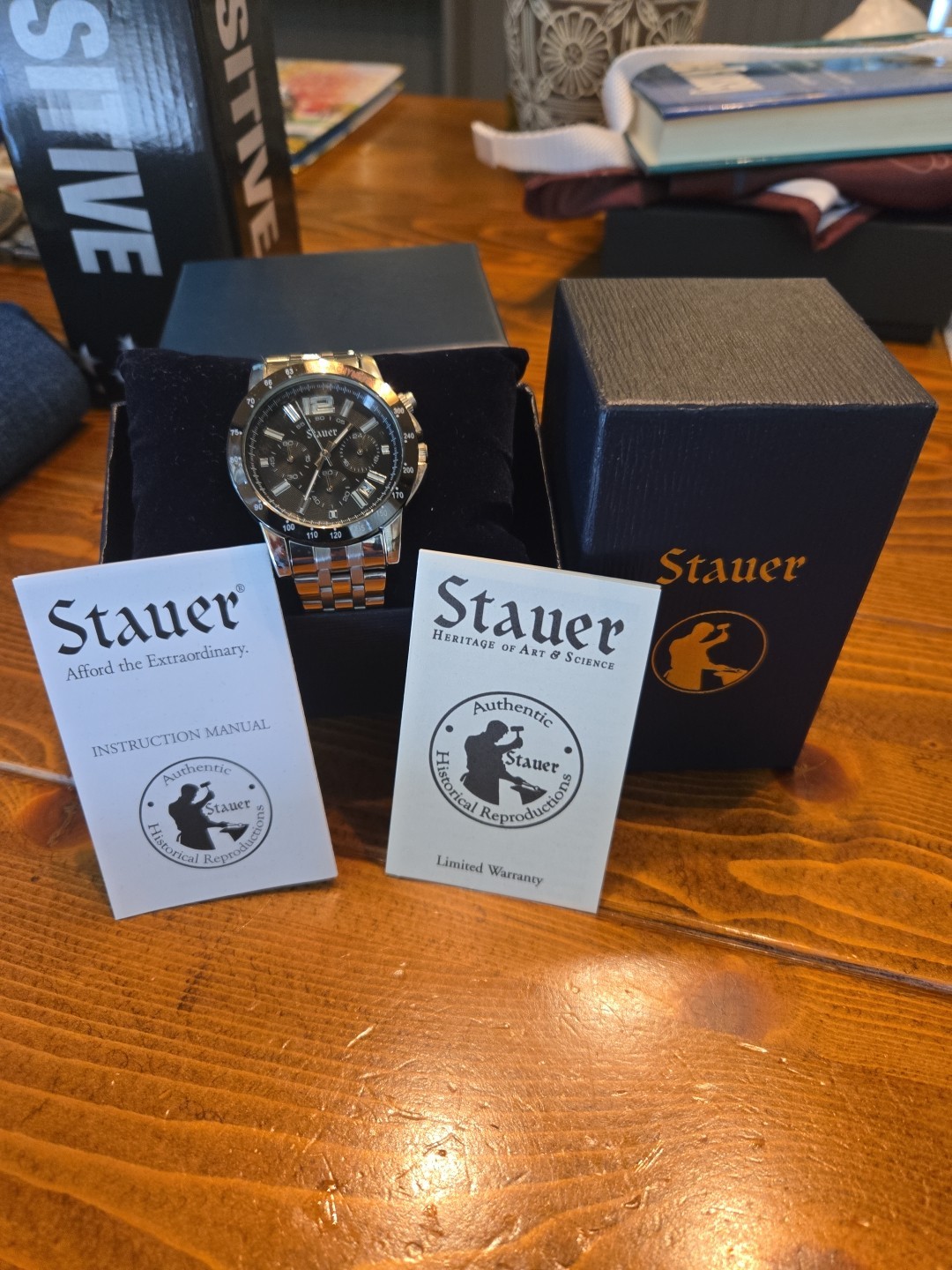 Stauer Jet-Setter Chronograph Stainless Steel And Black Watch | Gift Box #38061