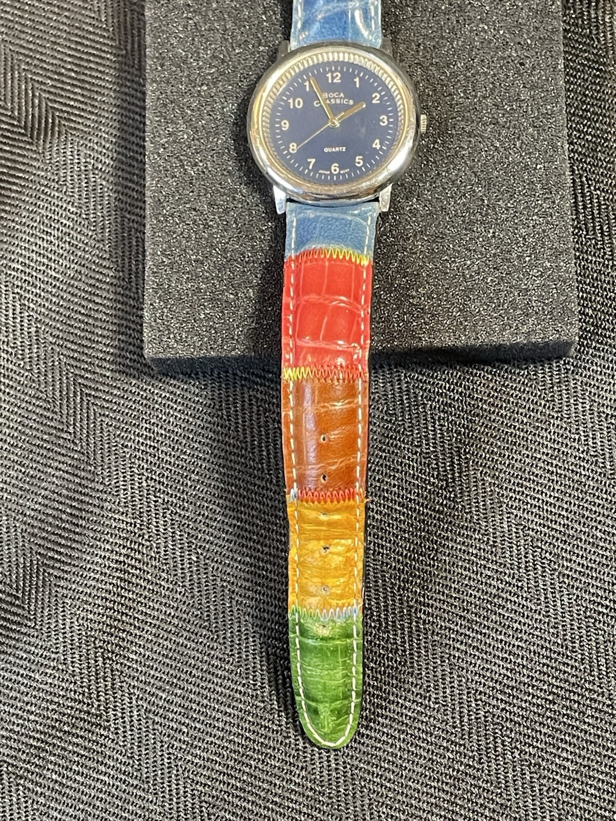 Boca Classics Ladies Watch Multicolor Band Quartz Blue Dial Silver New Battery