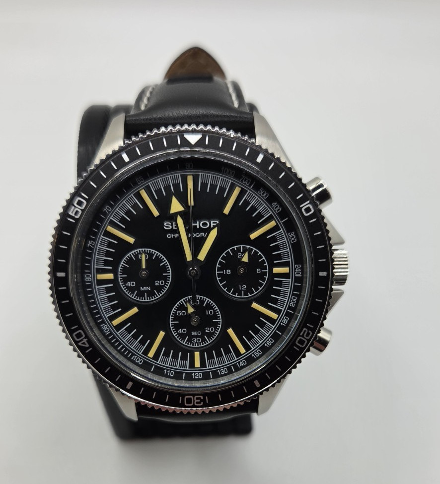 Selhor Chronograph Rallye Obsidian Men’s Watch – Black Dial Stainless Steel Case