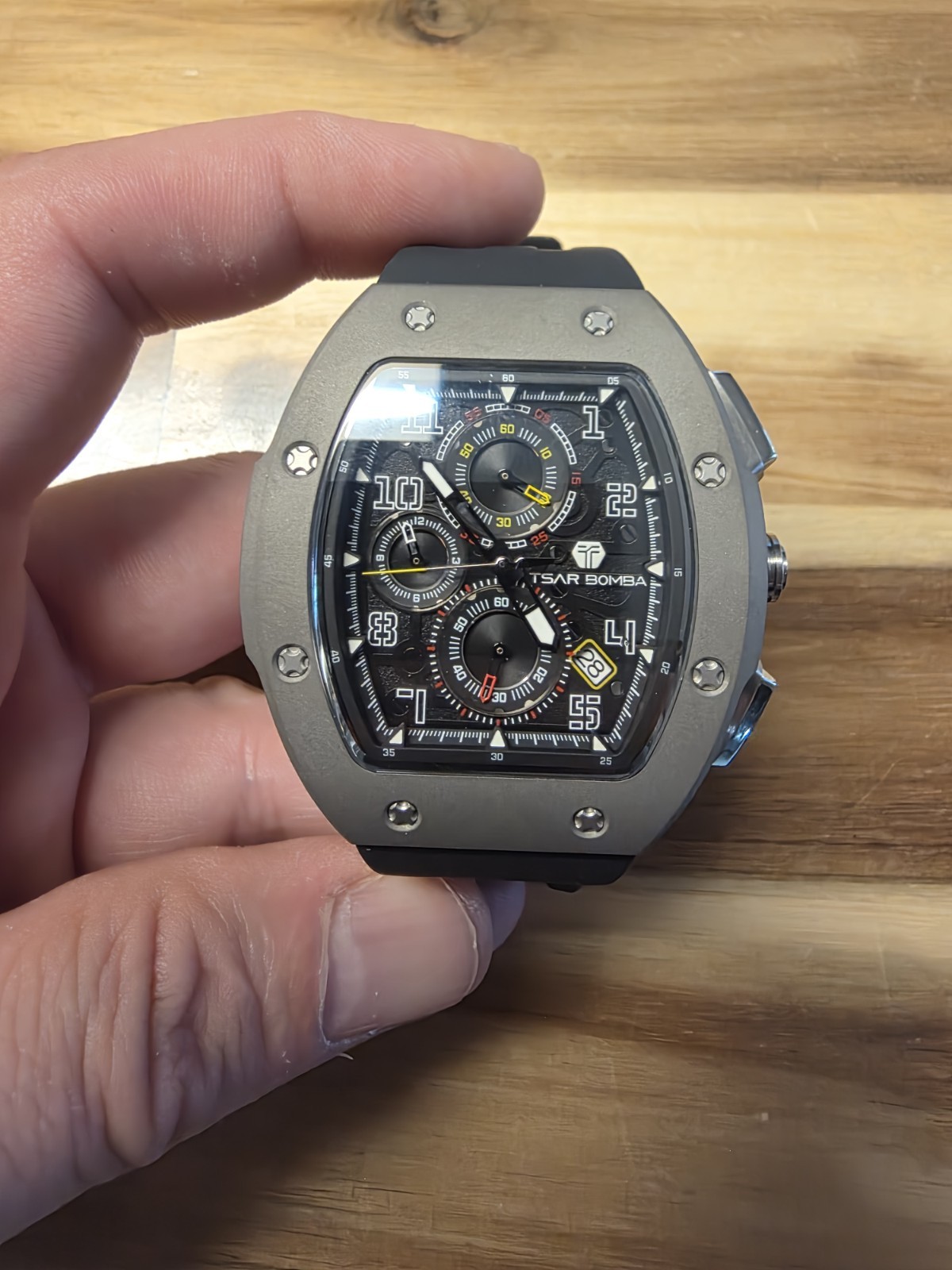 Tsar Bomba TB8214Q Chronograph Sapphire Crystal Gray Bezel Black Strap New