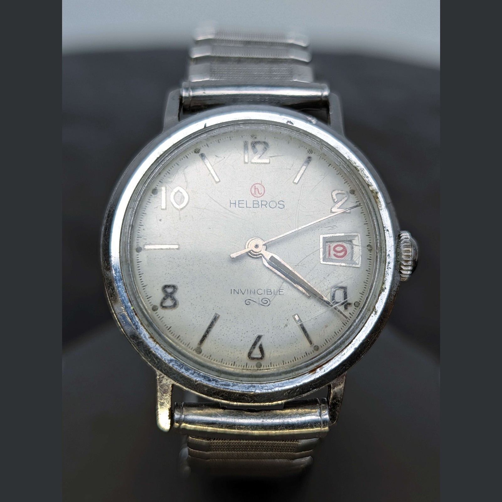 Helbros Invincible silver Mechanical Automatic Watch Swiss 7j 33mm VTG Working