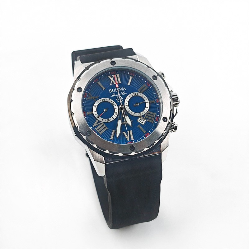 Bulova Marine Star 98B258 Blue Dial Black Silicone Strap Men’s Quartz Watch
