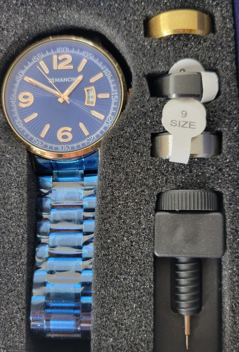 Mancini Mumbai Watch Blue Dial Quartz Men’s Watch Rings Gift Set 43mm Blue Dial