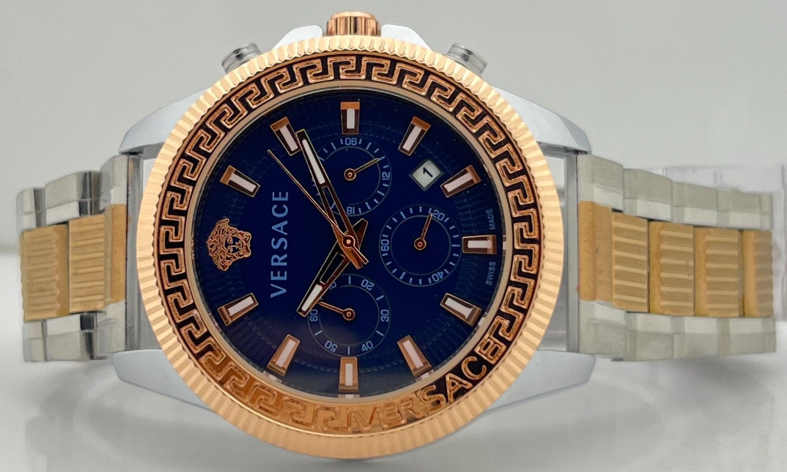 Premium Men’s Versace Greca Action Chronograph Blue Dial Date Wristwatch