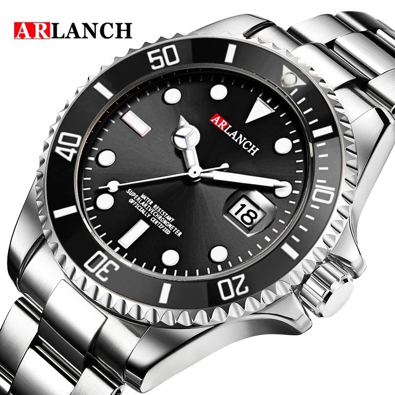 Mens Diver Wristwatch Stainless Steel Waterproof Luxury Sport Watch Black New