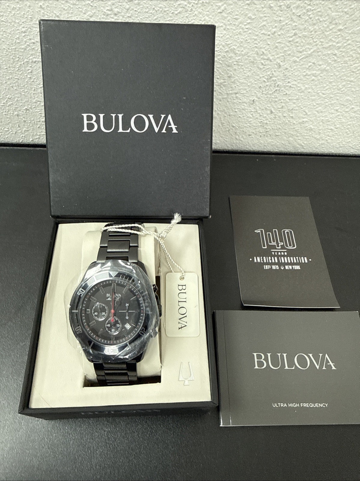 Bulova Marine Star Mens Watch 44mm Black Chronograph 98B231 NEEDS BATTERY