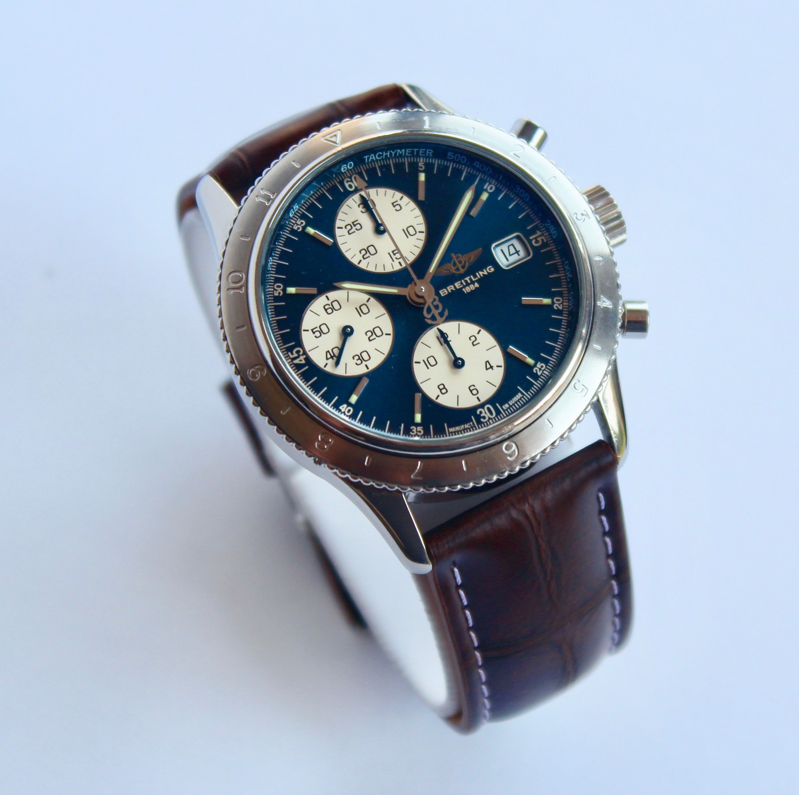 BREITLING Watch A13023 NAVITIMER AVI automatic chronograph 41mm BLUE DIAL, WOW!!