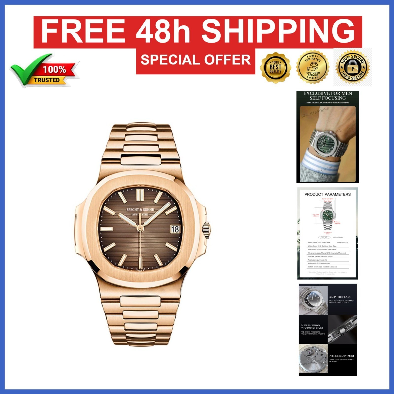 Specht & Söhne Men’s Mechanical Watch Automatic Sapphire Crystal 40MM