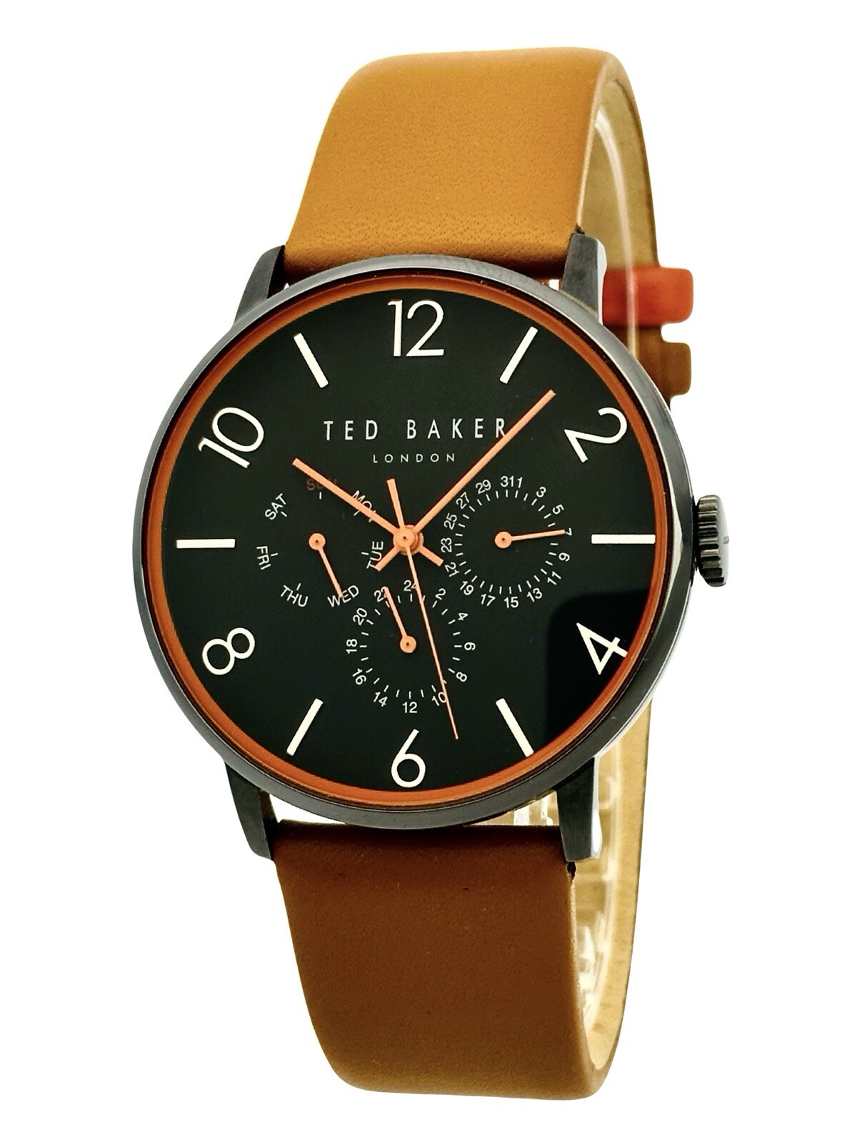 Ted Baker TE10023490 ‘SMART CASUAL’ Multifunction Black Case Brown Strap Watch
