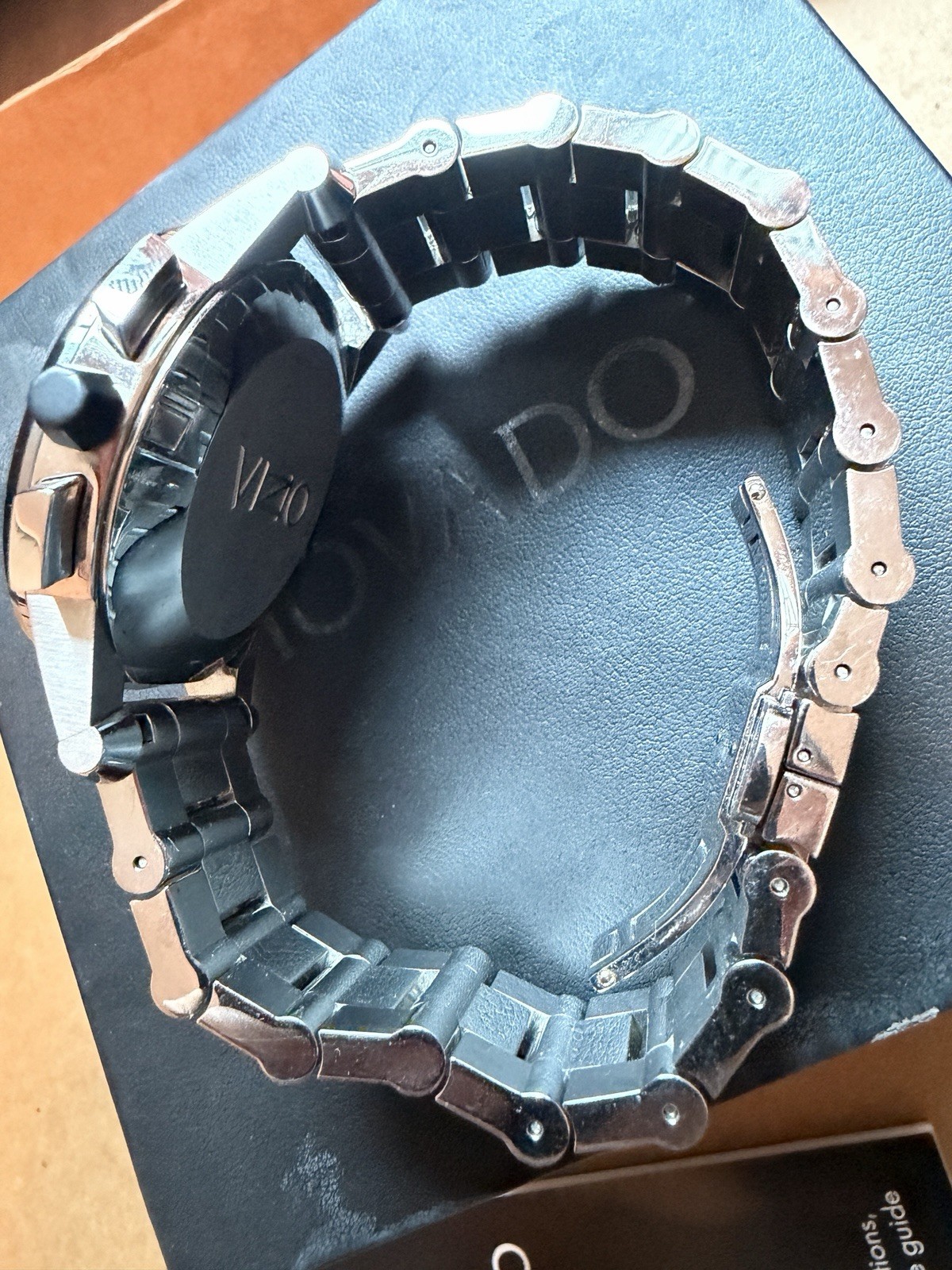 Movado Museum Quartz Chronograph Date Black Dial 43mm Steel Watch Box Papers
