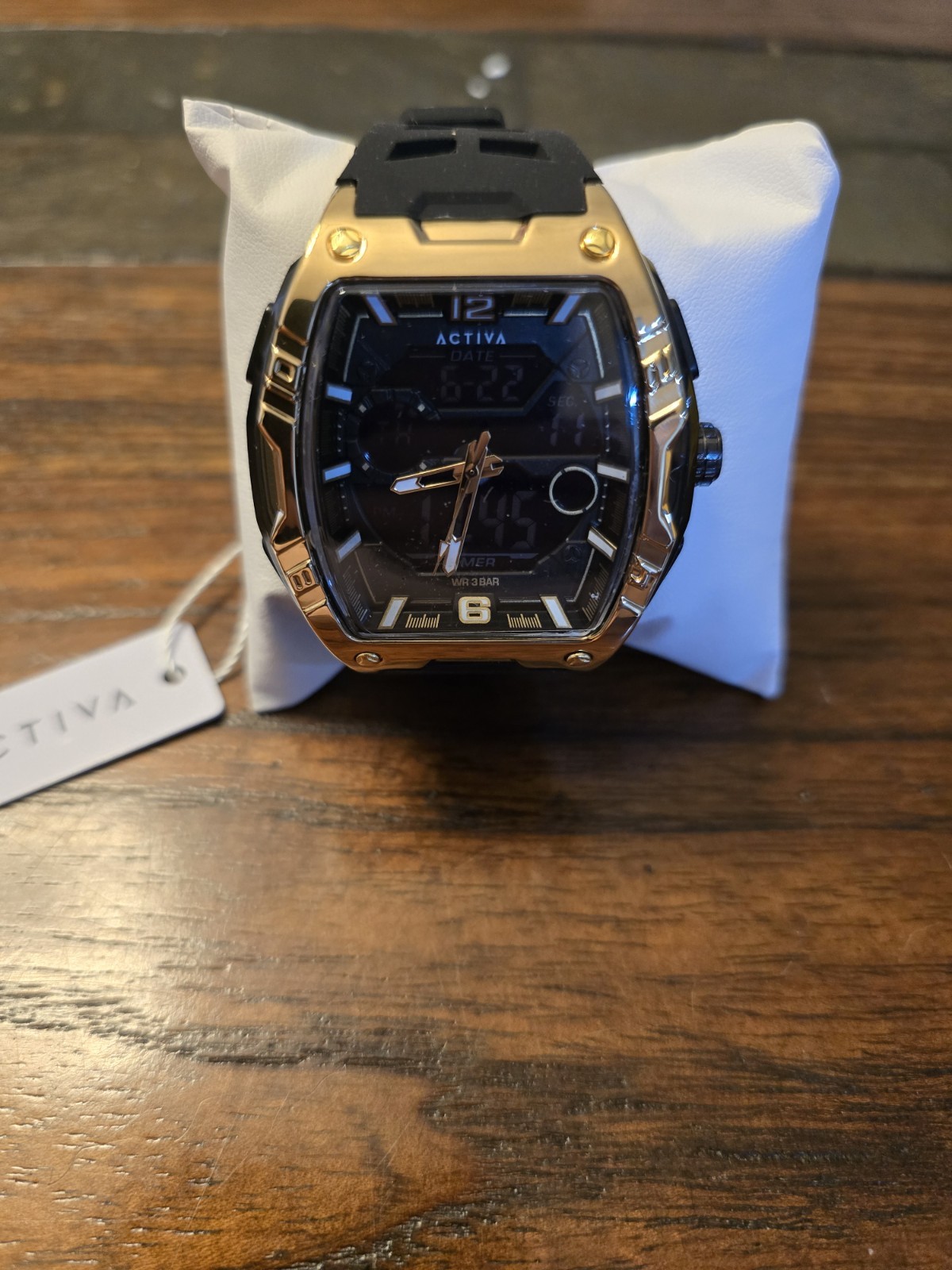 ACTIVA Date Men’s Analog-Digital Quartz Watch Timer, Black Rubber, Gold 50mm