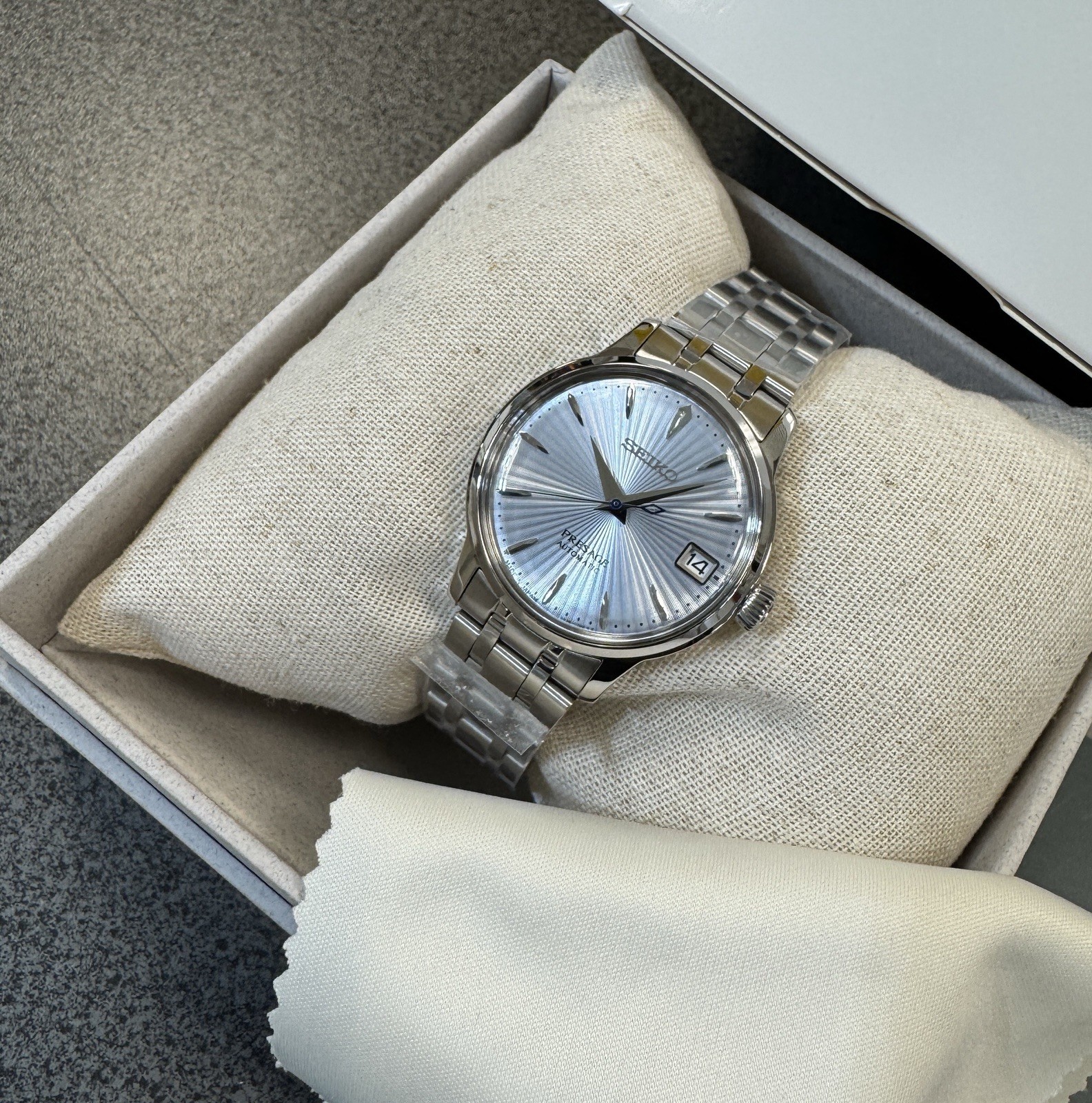 Seiko Presage Cocktail Time Automatic Blue Dial Steel Women’s Watch SRP841 34mm