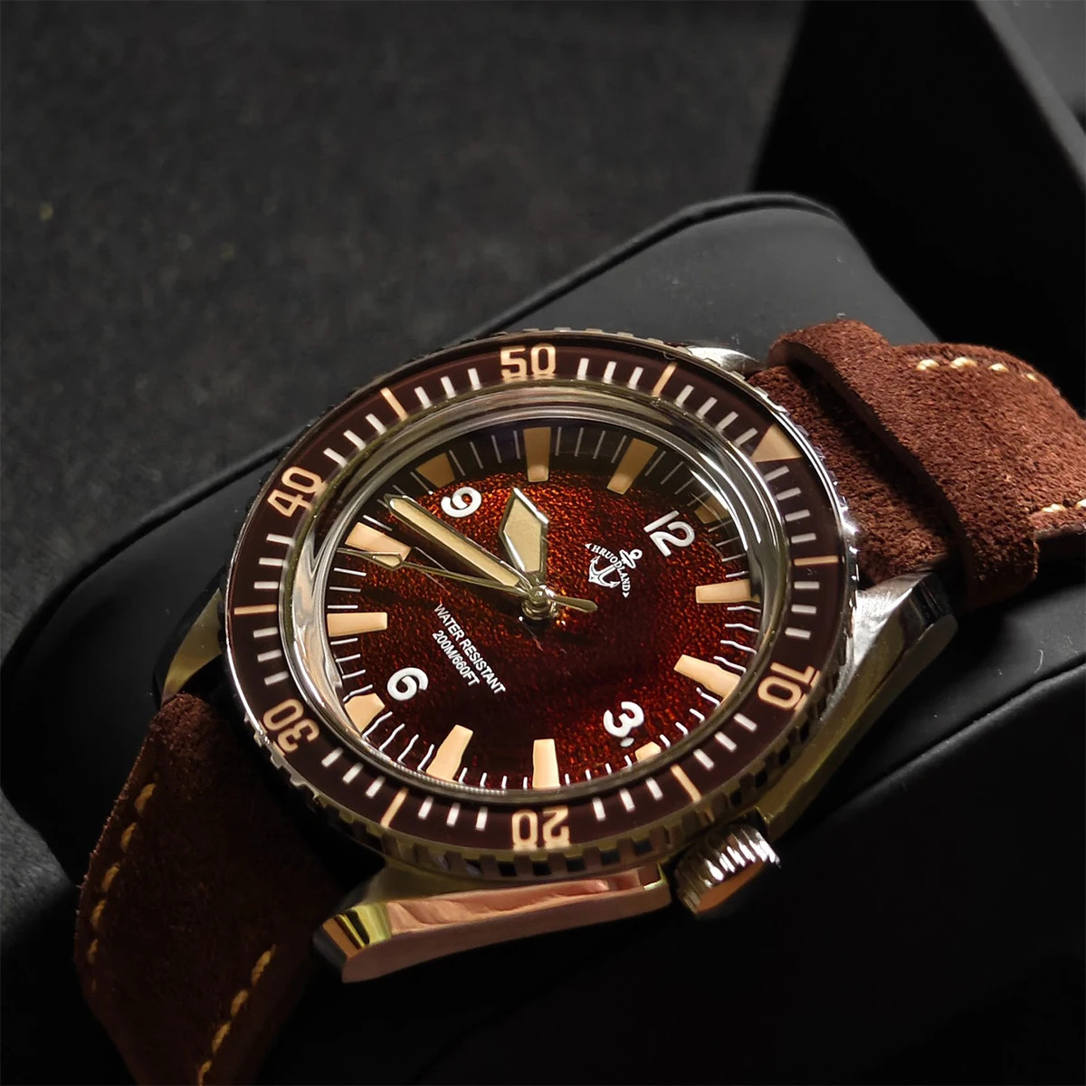 Hruodland Automatic Watch Men Retro Dive K1 Glass 20Bar Waterproof