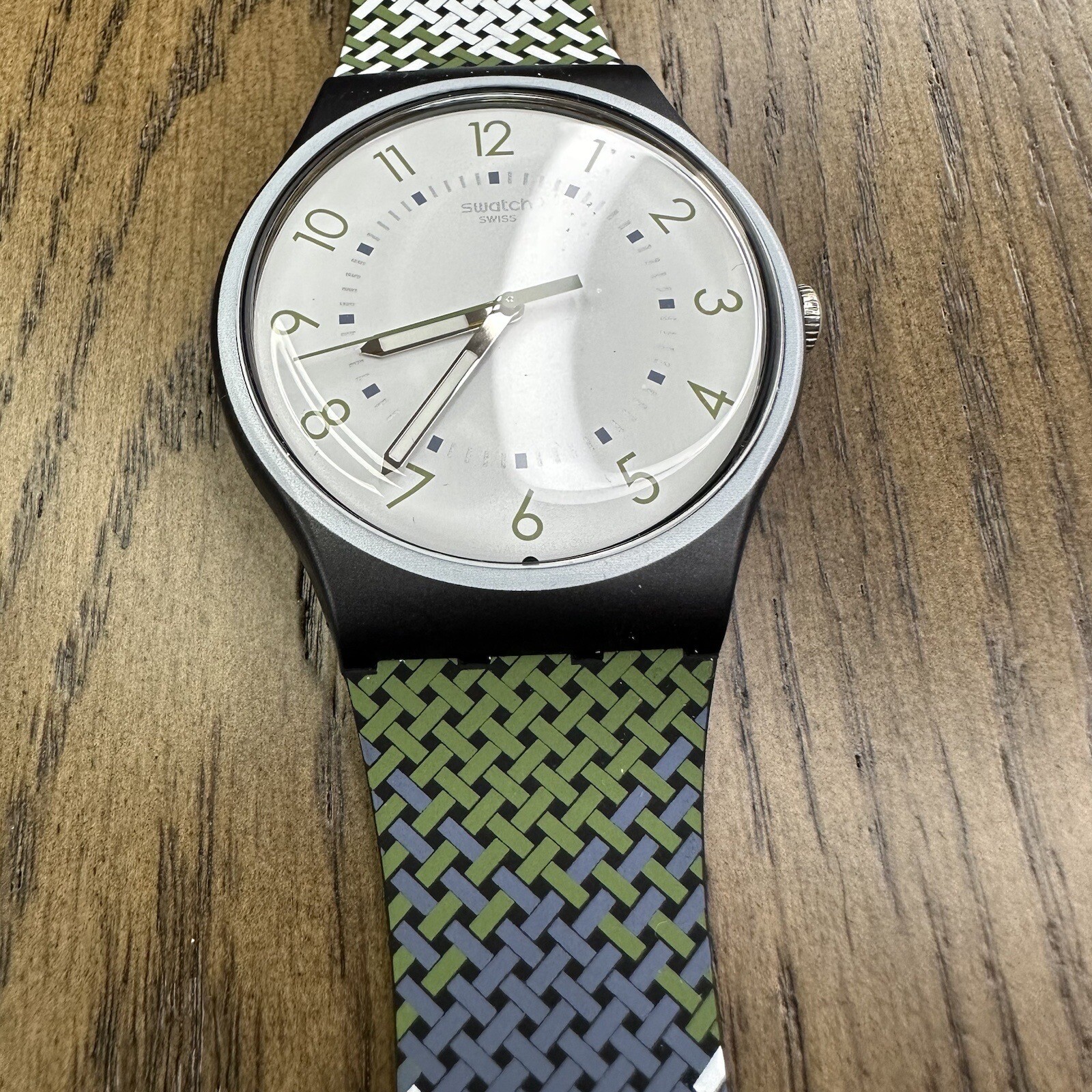 NEW✅ Swatch PULL-OVER New Gent Black Green Blue Silicone 41mm Mens Watch SUON115