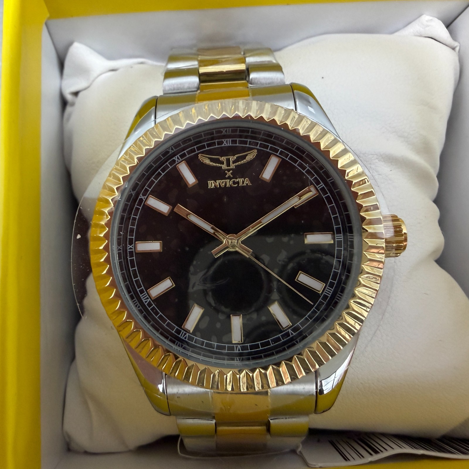 Invicta Specialty Watch Men 41mm Black Dial Two Tone Round Fluted Bezel 69011