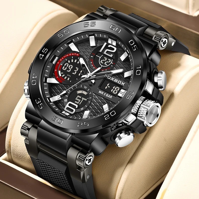 LIGE FOXBOX Men Watch Quartz LED Digital Analog Luminous Waterproof Wristwatch