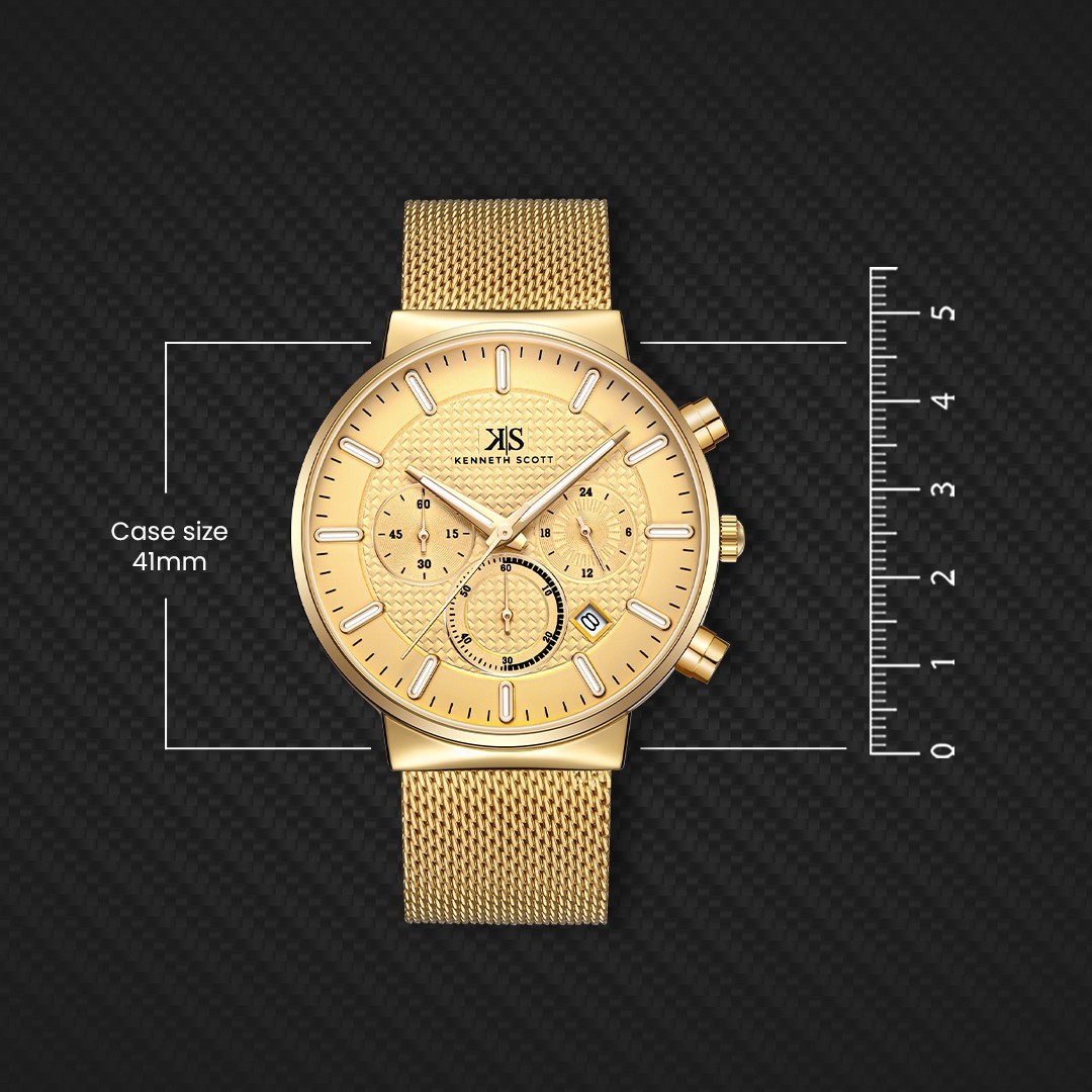 Kenneth Scott Men’s Multi-Function Casual Watch | Beige Dial, Gold Mesh Strap