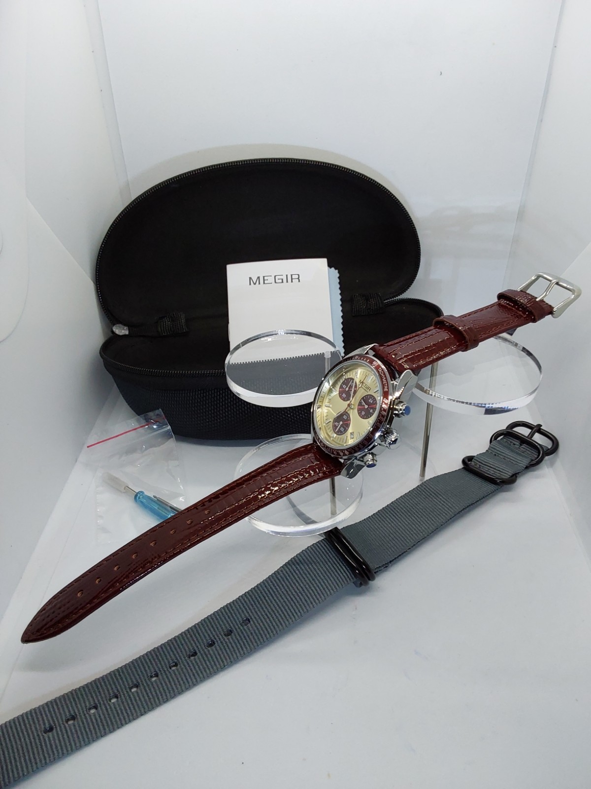 Chronograph Red Gold Two Straps by Megir 2247 Men’s Watch