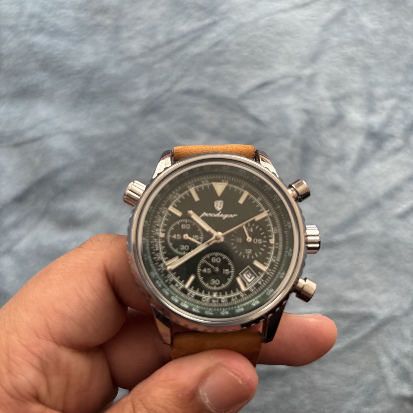 POEDAGAR Luxury Men Quartz Watch Waterproof Chronograph Leather, Broken Stem
