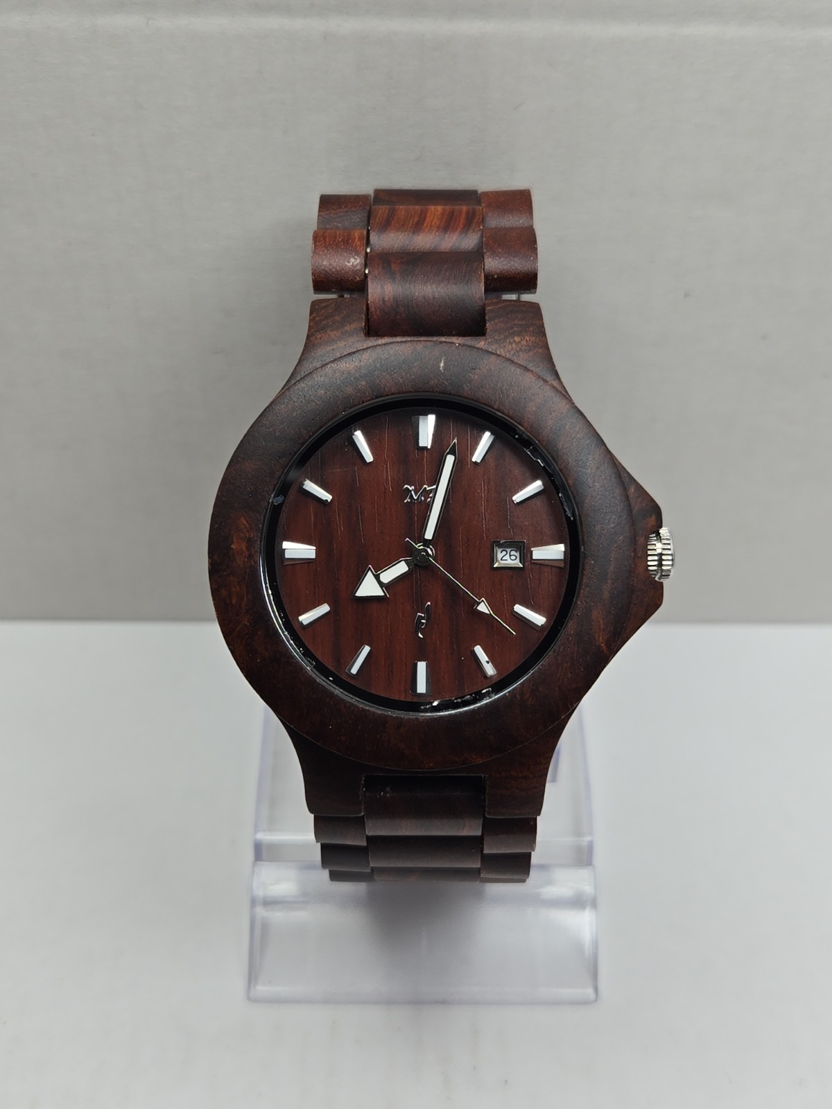 Makani Hawaii Mens 49mm Dark Brown Wood Date Quartz Watch Japan Movt New Battery