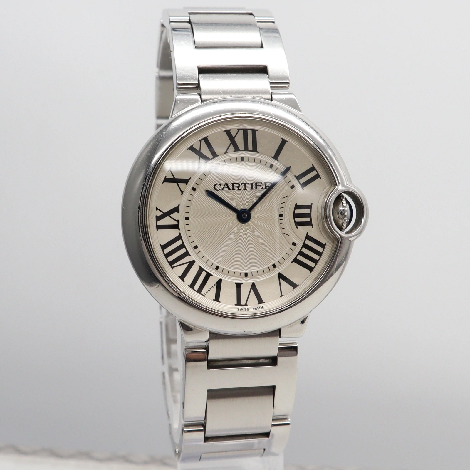 Mint Cartier W69011Z4 Ballon Bleu 36 Unisex Quartz Roman Guilloche Dial Watch