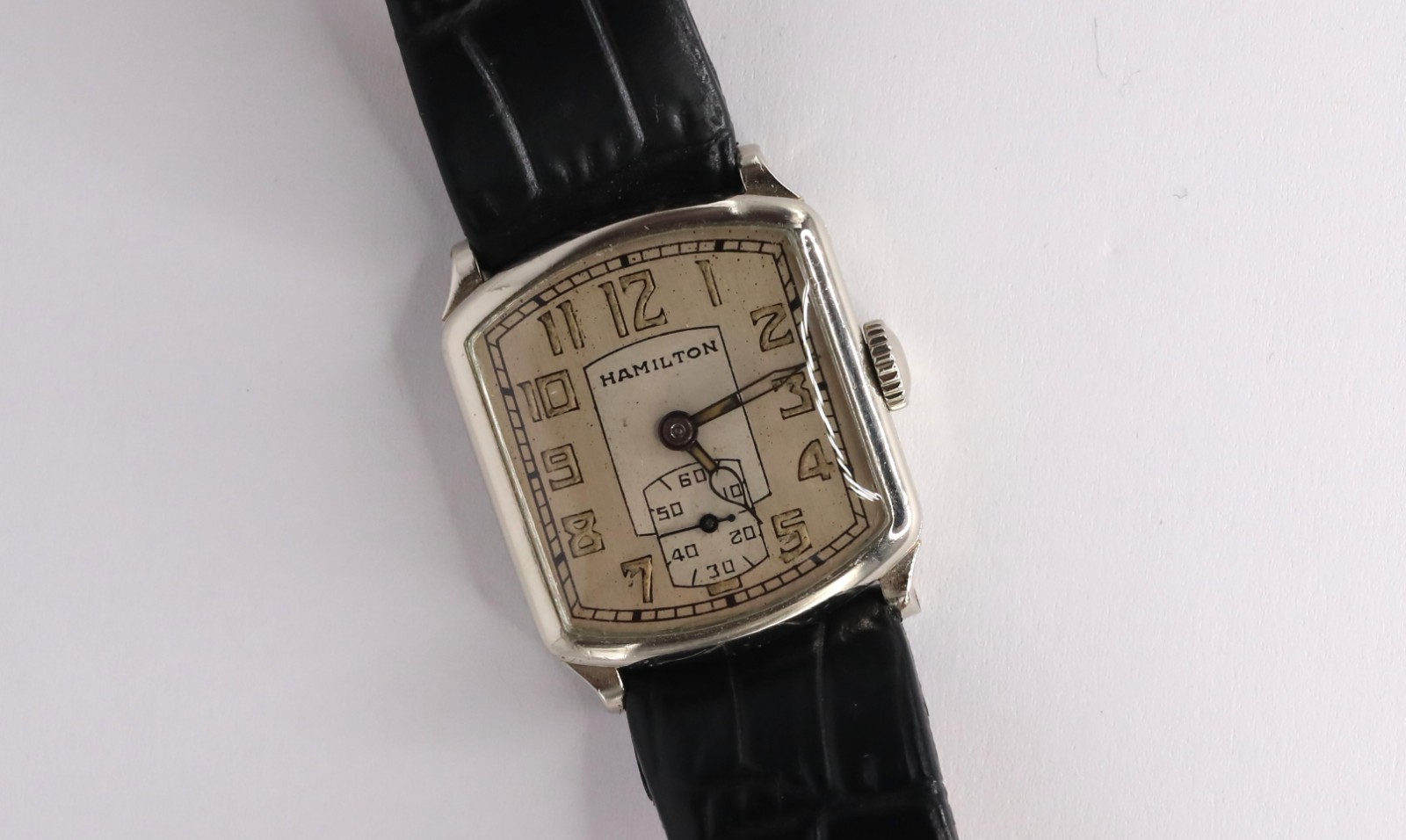 1927 Hamilton Tonneau Plain White GF Two Tone Dial- Runs, Keeps Time & Very Nice