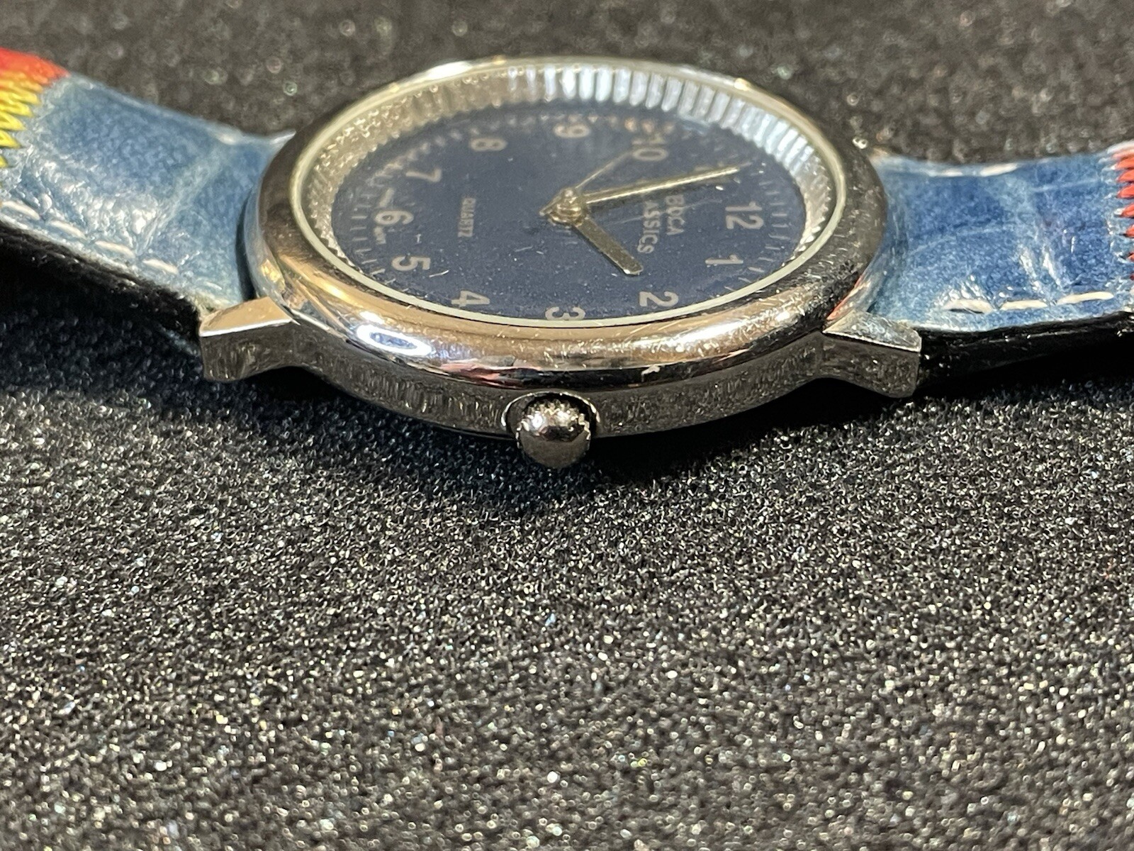 Boca Classics Ladies Watch Multicolor Band Quartz Blue Dial Silver New Battery