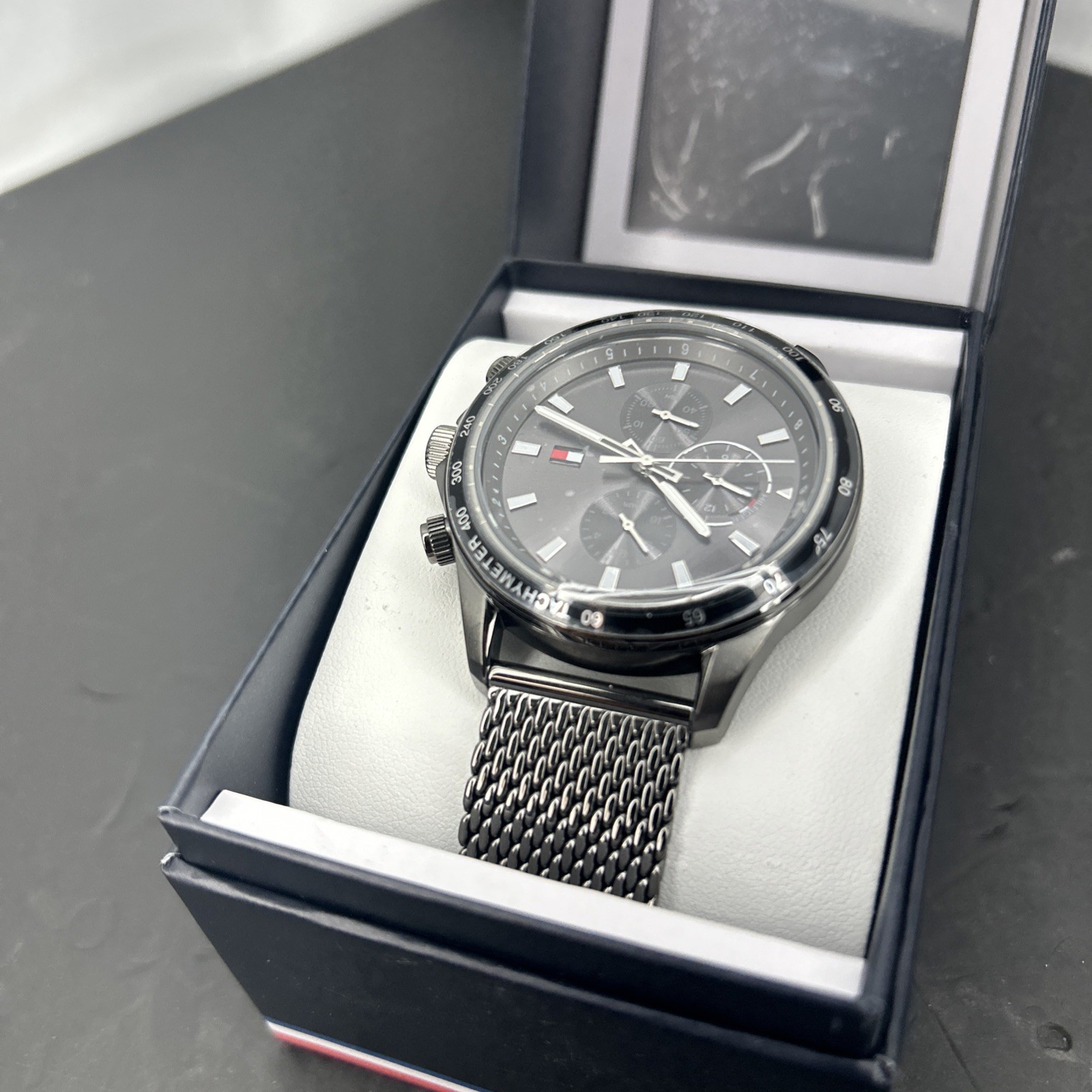 NEW Mens Wristwatch TOMMY HILFIGER 1792019 Multifunction Steel Mesh Black