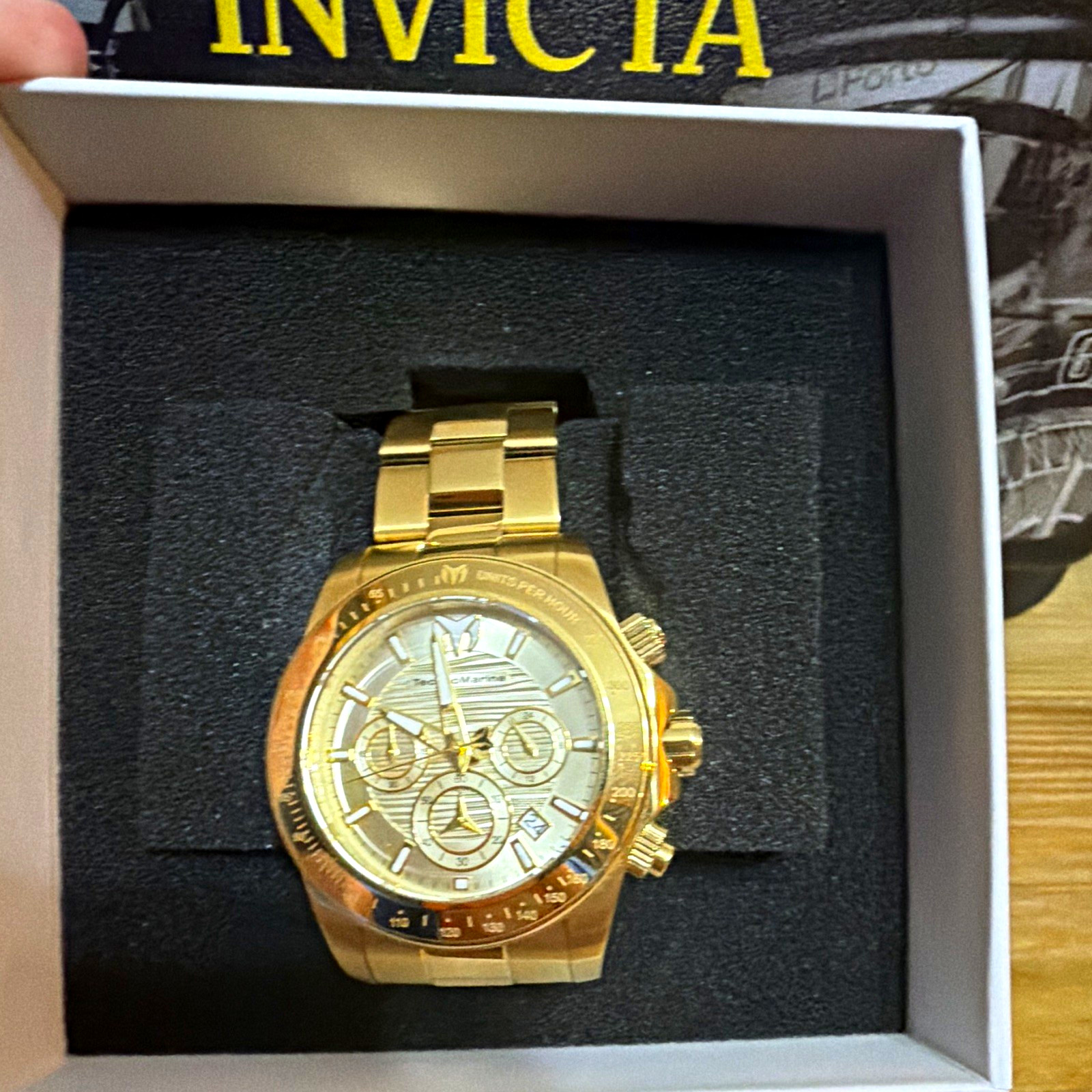 TechnoMarine Men’s Quartz Chronograph Date Gold Dial Steel Bracelet 45mm 200m