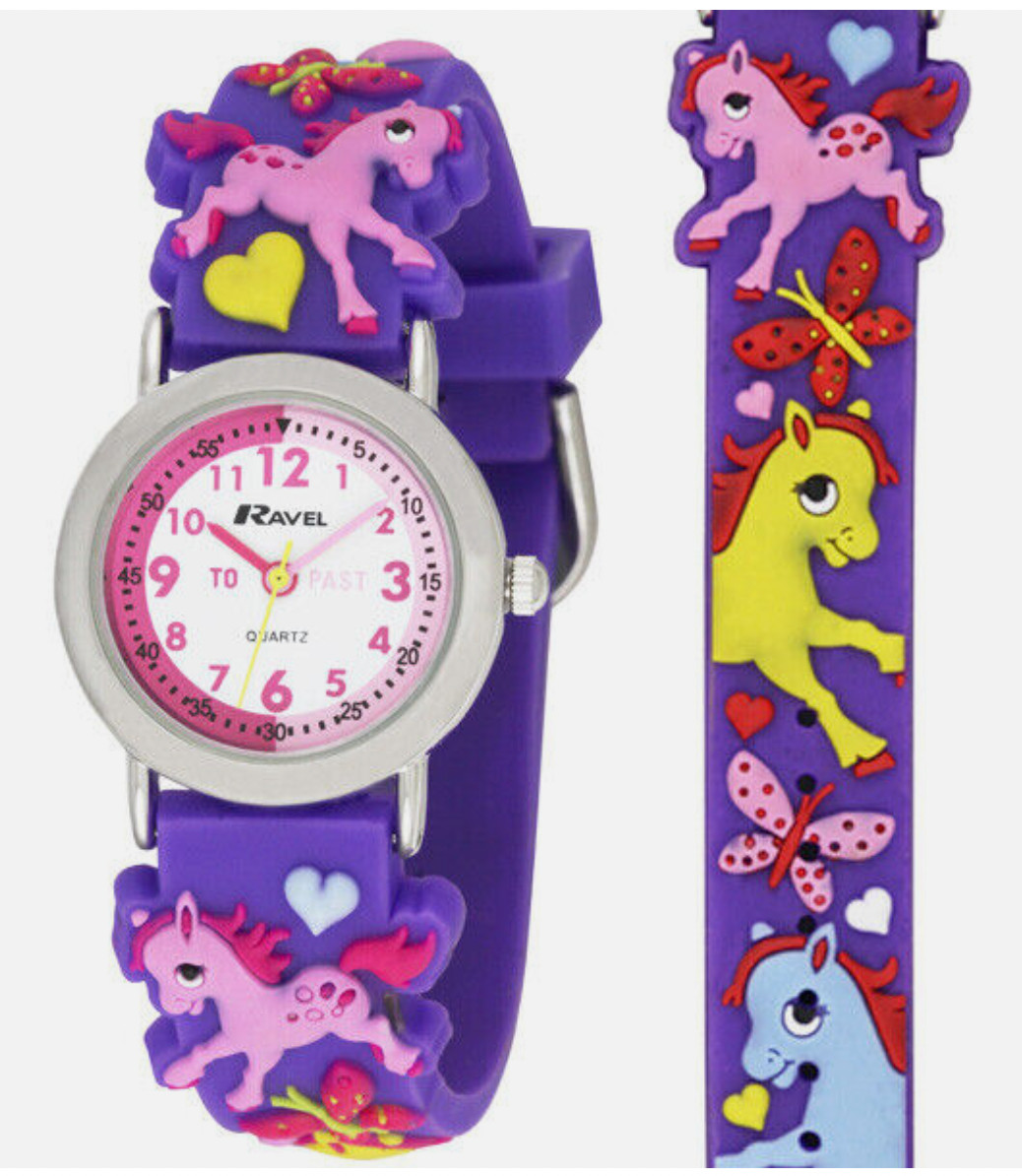 Ravel 3D Pony Timeteacher Children Girl Analogue Multicolour Strap Watch New