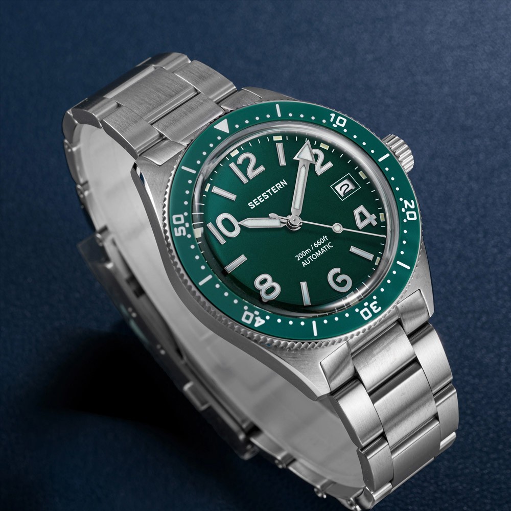 Seestern S434-2 Automatic Silver Green Date Sapphire Mesh Men’s Watch