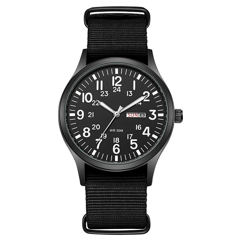 Durable Field Watch Easy Read Dial 24H Display Nylon Strap Quartz Movement