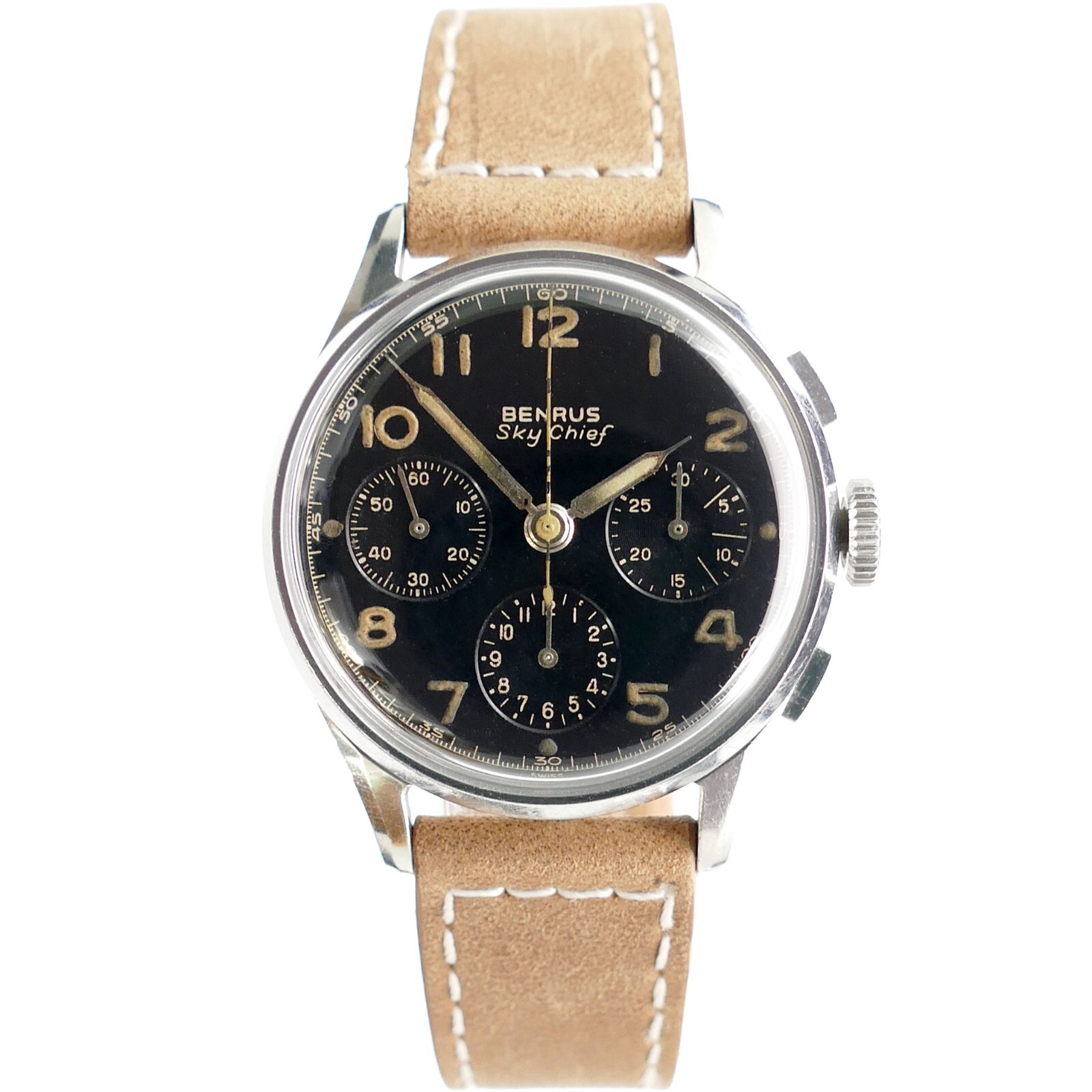Benrus Sky Chief G280F Valjoux 72 Vintage Stainless Chronograph Watch SERVICED