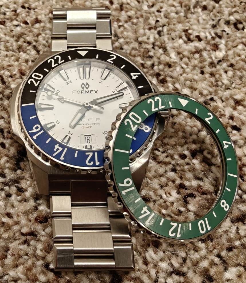 Formex Reef GMT 42mm White Dial Black/Blue And Green Bezel With Black Nato Strap
