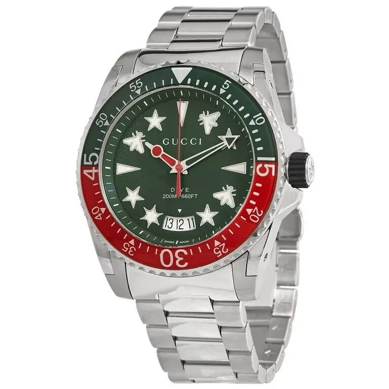 $1700 MSRP | Gucci Dive Men’s Green Dial Stainless Steel Watch – YA136222