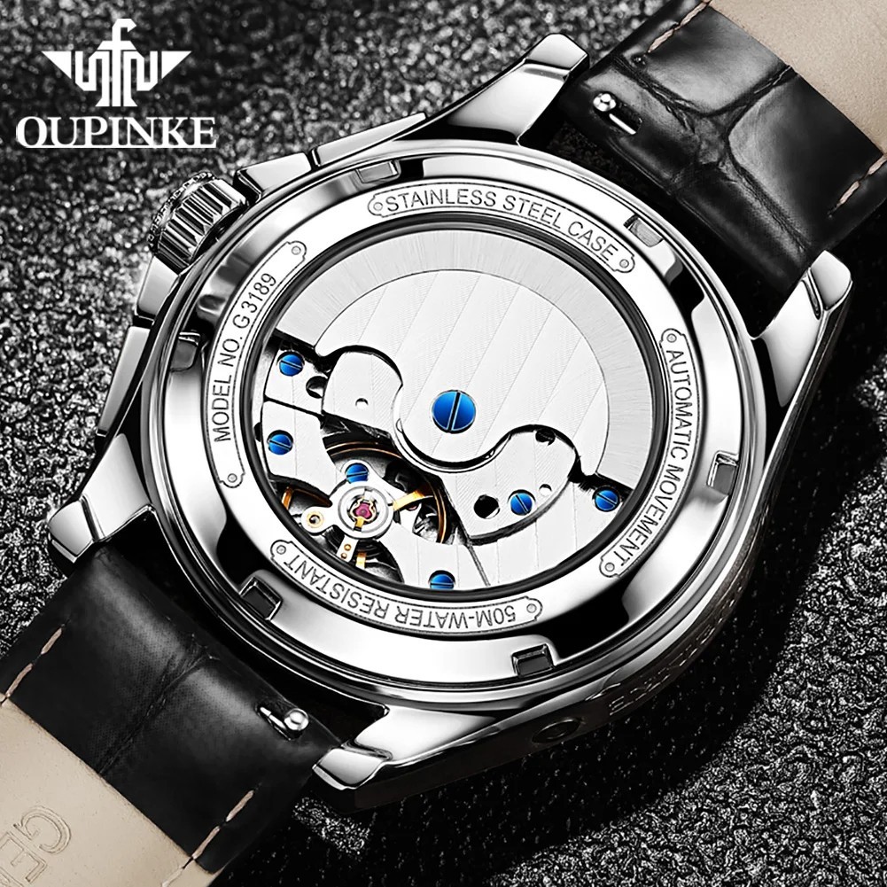 Automatic Mechanical Watch Waterproof Moon Phase Luxury Dial Men Men’s Strap
