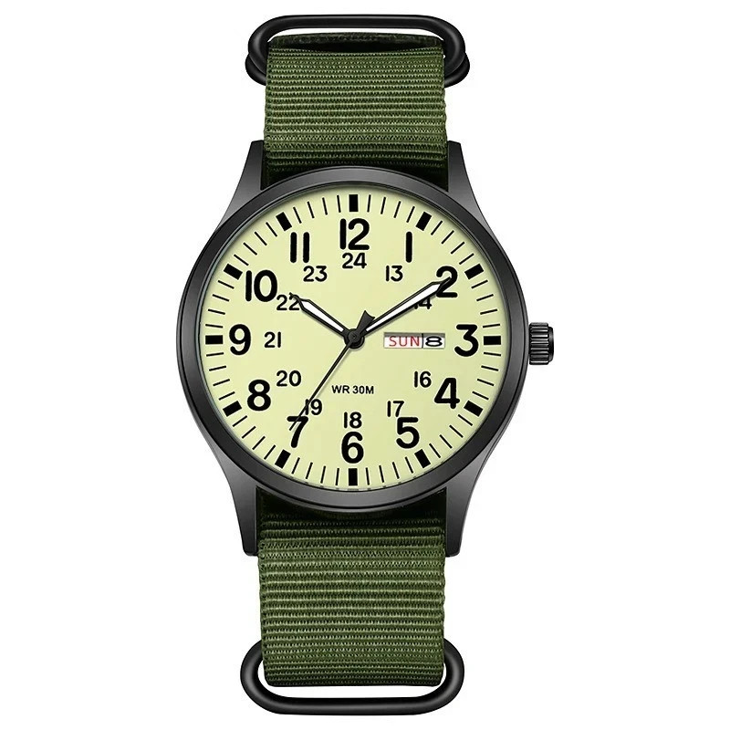 Durable Field Watch Easy Read Dial 24H Display Nylon Strap Quartz Movement