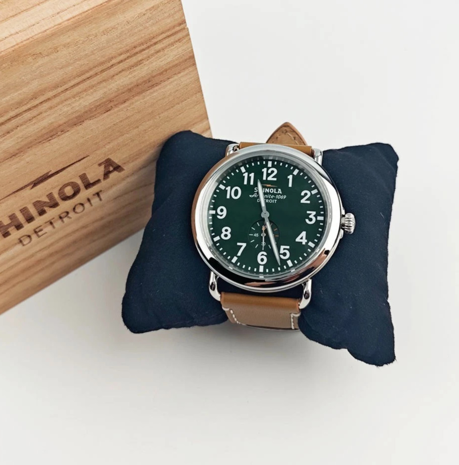 Shinola The Runwell 47mm Leather Strap Green Dial Quartz Men’s Chronograph Watch