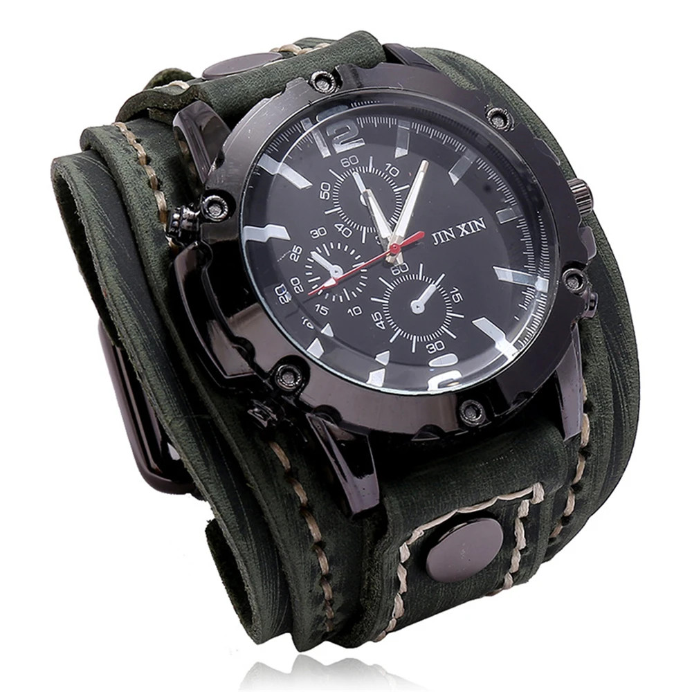Black Brown Blue Men Pointer Watch Genuine Leather Strap Bracelet Vintage