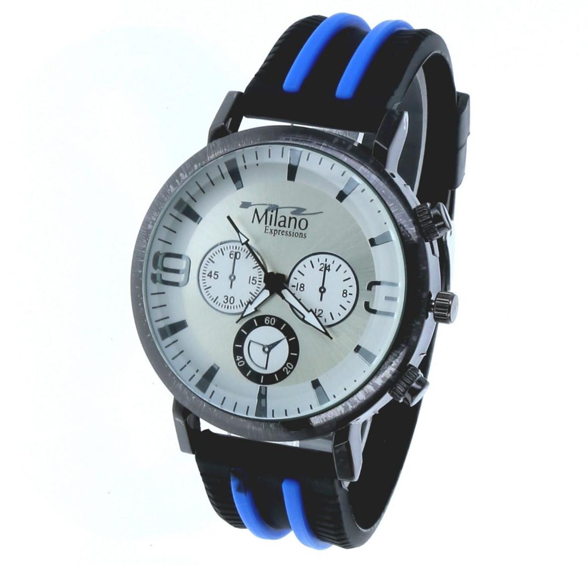 50 mm Men’s Sport Dress Quartz Watch with Black & Blue Silicon Band
